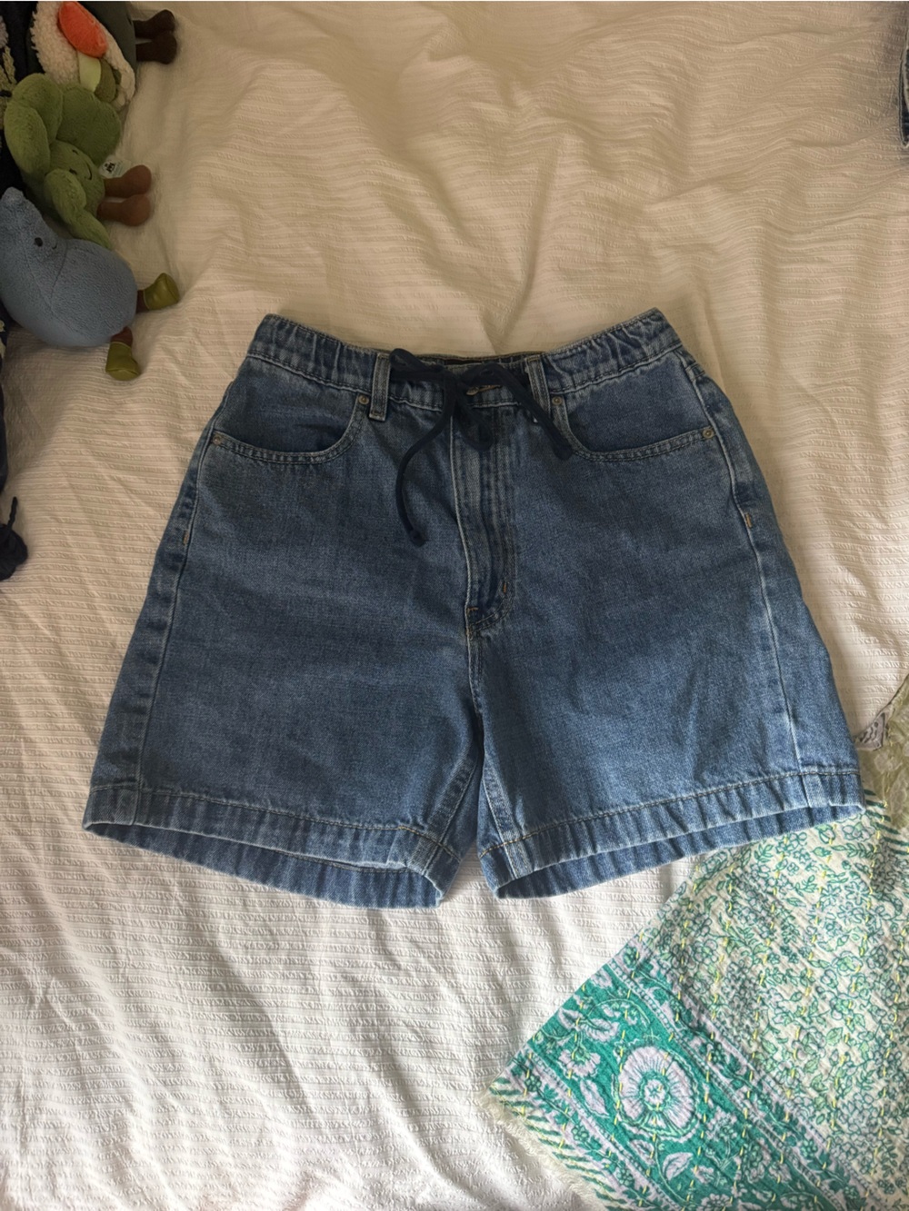 Women's Blue Denim Drawstring Shorts